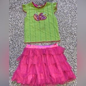 Butterfly Applique Dance Costume with Ruffled Tutu Skirt
